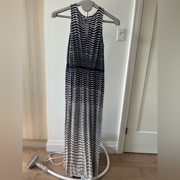 Navy blue and white striped Maxi dress. - Picture 3 of 3